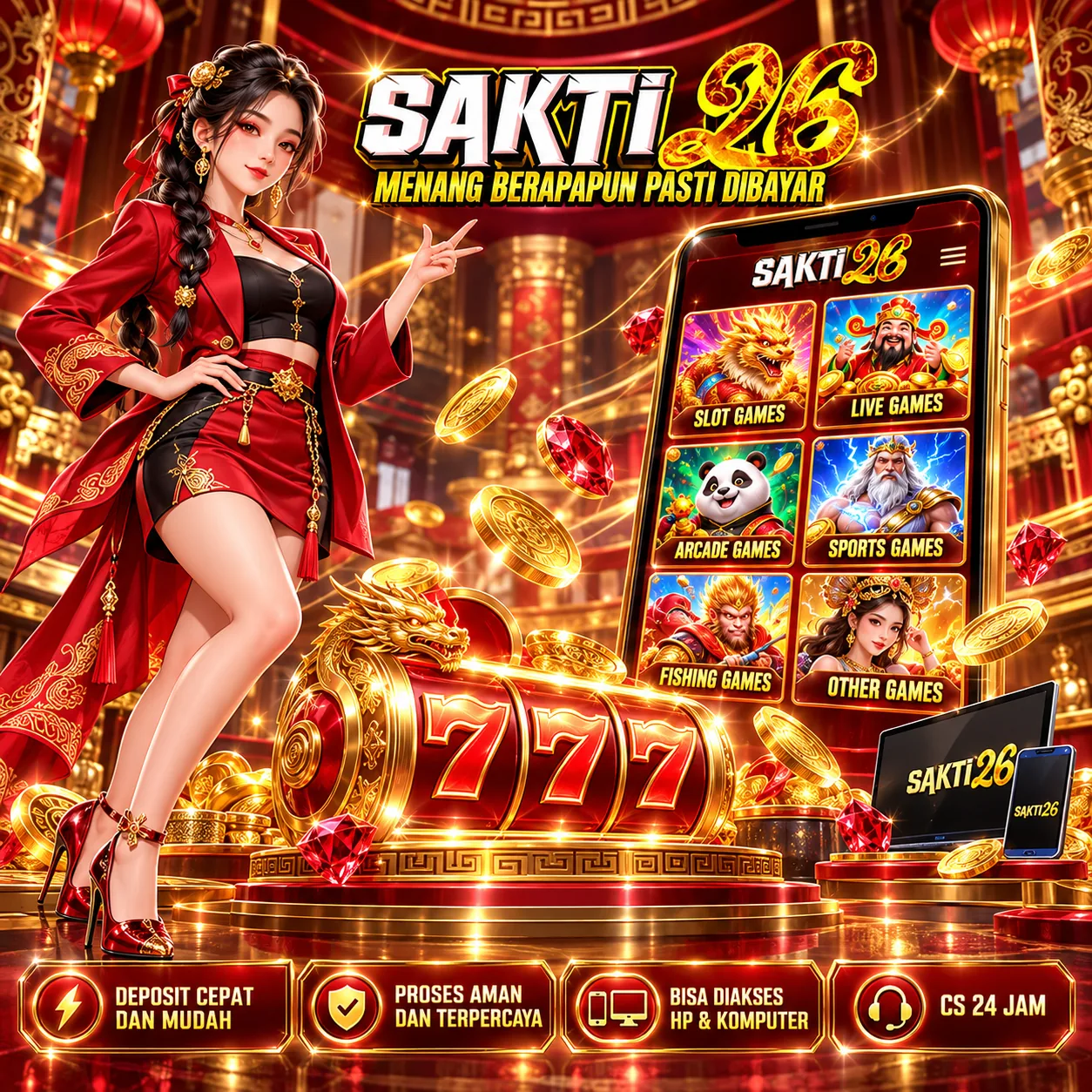 Ilustrasi SAKTI26 dengan dominasi emas dan merah, komposisi visual ke-3